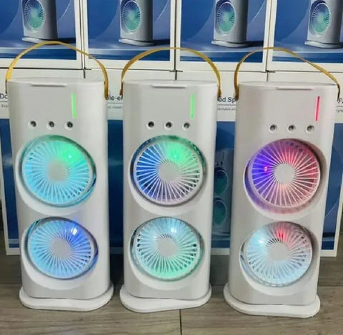 Rechargeable Automatic Rotating Dual Double Spray Mist Fan with Lightening Effects (with Box Packing)