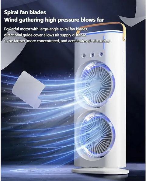 Rechargeable Automatic Rotating Dual Double Spray Mist Fan with Lightening Effects (with Box Packing)