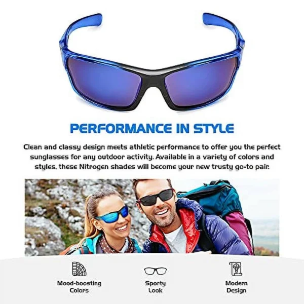 Polarized Wrap-Around Sport Sunglasses - Crystal Blue - Image 3